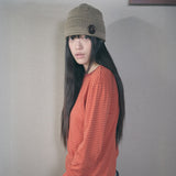 knit button beanie beige