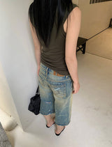 Midi Capri Half-Length Vintage Denim Pants
