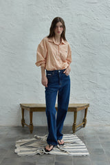 Peeky check shirt_peach
