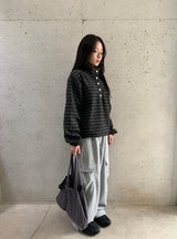 ペタンズブラッシュハイネックボーダー裏起毛スウェットシャツ