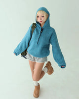 Color-Blocked Taping Hoodie String Oversized Knit