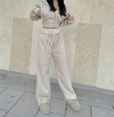 (ZIP-UP & PANTS SET!) 4 COLORS シックフリースクロップドトレーニングパンツ