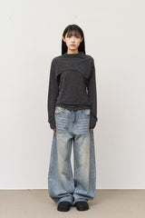 Mint Brushed Wide Denim
