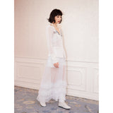 Checked embroidered semi-sheer mesh dress