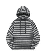 Stripe Turtleneck Balloonfit Hood Knit - GRAY