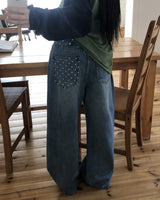 Guen Star Back Buckle Wide-Leg Denim
