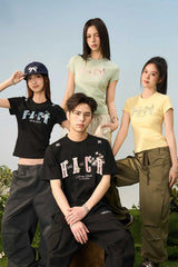 プレイドパッチカップルTシャツ - フィーメイル