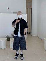 Curved Denim Half Pants