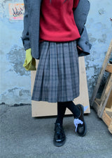  CHECK LOOP PLEATS SKIRT