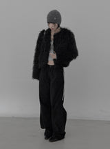 Eyelet Angora Fur Short Beanie