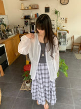 26SS★ [BAONHAUS] Chemini Check Unbalance Long Skirt