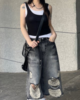 Spark Destroyed Denim Bermuda Pants