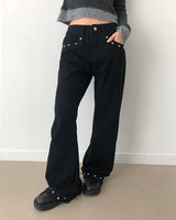 Ibin スタッズ ブーツカット デニム パンツ