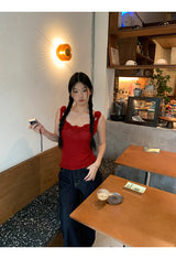 Summer knit flower sleeveless tee