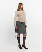 Ribbon Tied Slit Skirt _ GREY