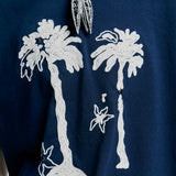 パームツリー＆アイレットチェーンニードルワークTシャツ　ネイビー