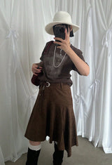 SUEDE UNBALANCE SKIRT WITH BELT SET (BROWN)