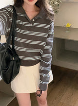 #DO Multi Border Half Button Collar Knit (2color)