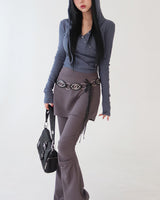 Hood Diagonal Snap Button Wrap T-Shirt