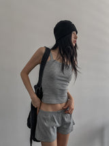 studded ribbed low-rise shorts