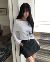 ベランシャーリングオフショルダーロングスリーブTシャツ