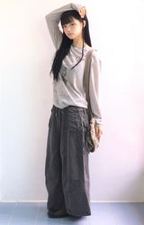 Vintage pocket washed long skirt
