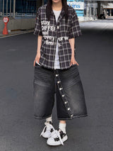 wrap button half denim pants
