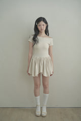 Open shoulder gathering mini dress - skin