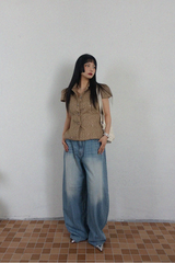 TWINKLE TWEED PUFF JACKET BLOUSE IN DARK BEIGE