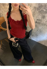 Summer knit flower sleeveless tee