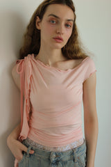 ONE SHOULDER RUFFLE TRIM TOP / LIGHT PINK