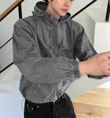 Slant-washed hooded field jacket