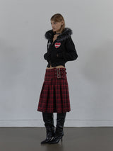 FUR TRIMMING HOODED ZIP-UP / BLACK
