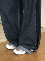 フォトンピンタックスナップウォッシュ加工ワイドデニムパンツ