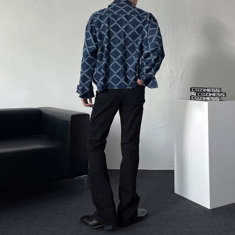 CR denim destroyed cutting cropped jacket (2 colors)