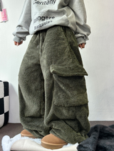 TEDDY BABY 🤎🐻🧸 OVER CARGO STRING FUR PANTS 💚🤎🖤🧡4COLOR