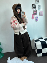 フリース🩷サイドピンタックロングワイドオーバーパンツ 💙🤎🩷🩶🖤5COLOR