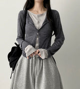 Sharo Layered Slim Fit Button Long Sleeve Cardigan