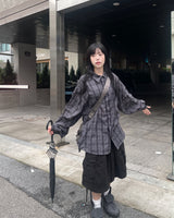 リンクルチェック長袖シャツ