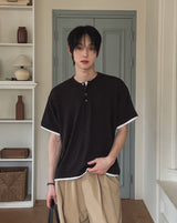 Harnel Layered Ribbed Henley Neck Short Sleeve T-shirt