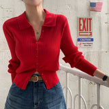 [BELLIDE MADE] Vivid, collar neck rib knit cardigan