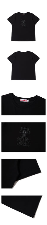 キャットガールスリムTシャツ - ブラック