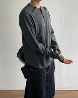 Double Washed Henley Neck Long Sleeve