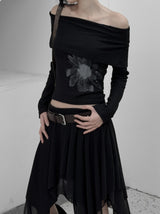 Myor ink painting print off-shoulder tee