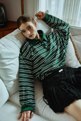 ARETE STRIPE OVERFIT COLLAR T-SHIRT / GREEN