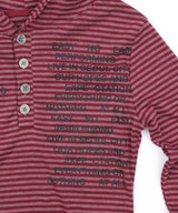 Henley Neck Stripe Hood Long Sleeve - Wine