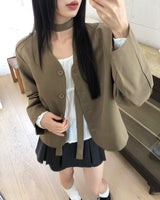 Teoleu V-neck button-down long-sleeved jacket