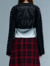 Emoha Hand-painted catcatcat punk short leather jacket