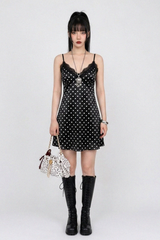 BOLD POLKA DOT LACE-NECK SLIP DRESS (2COLORS!)