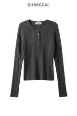 Nata Henley Neck Ribbed Knit Top